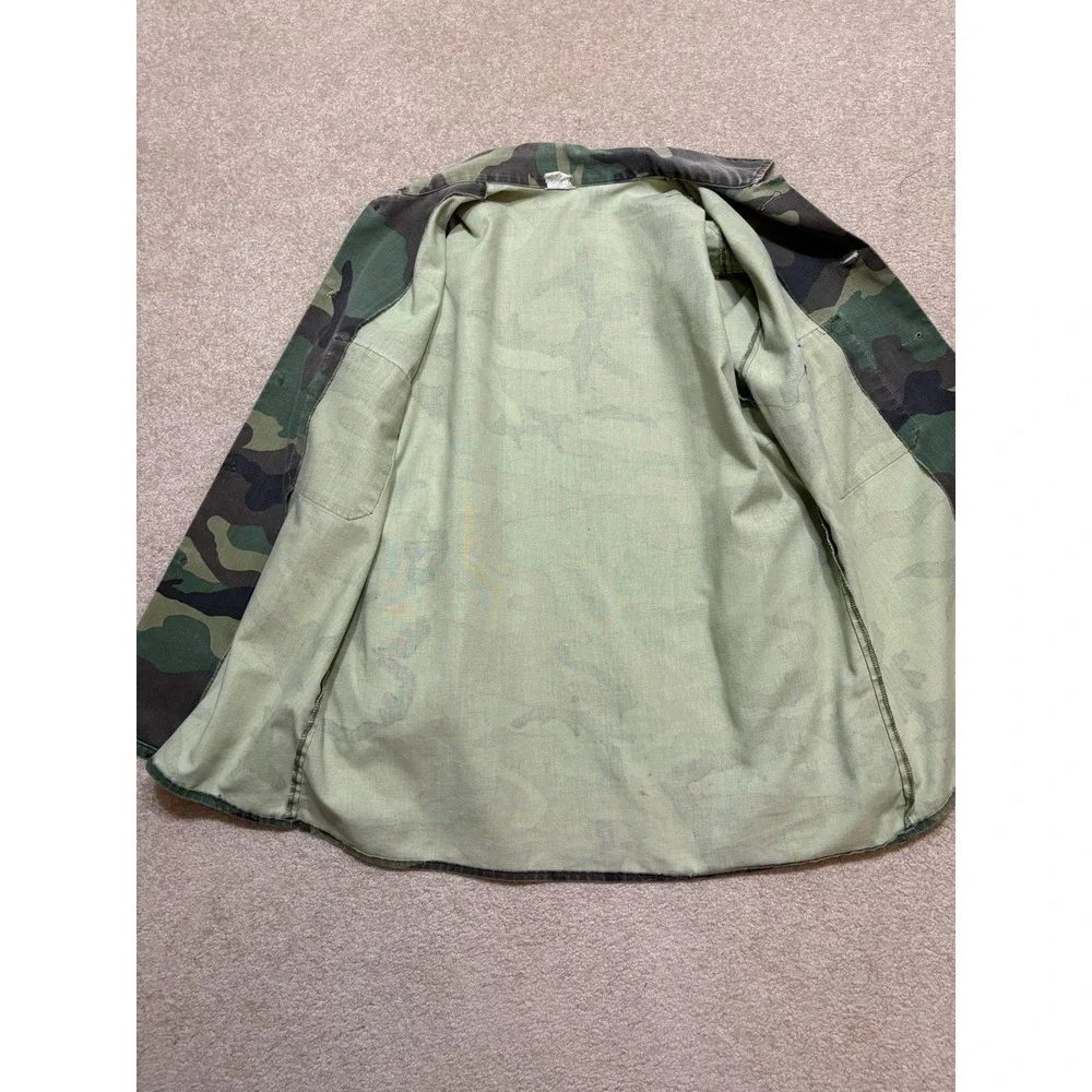 US Army OG-507 Shirt Woodland Camo BDU Mens Large Green‎ Twill Button 70s 80s